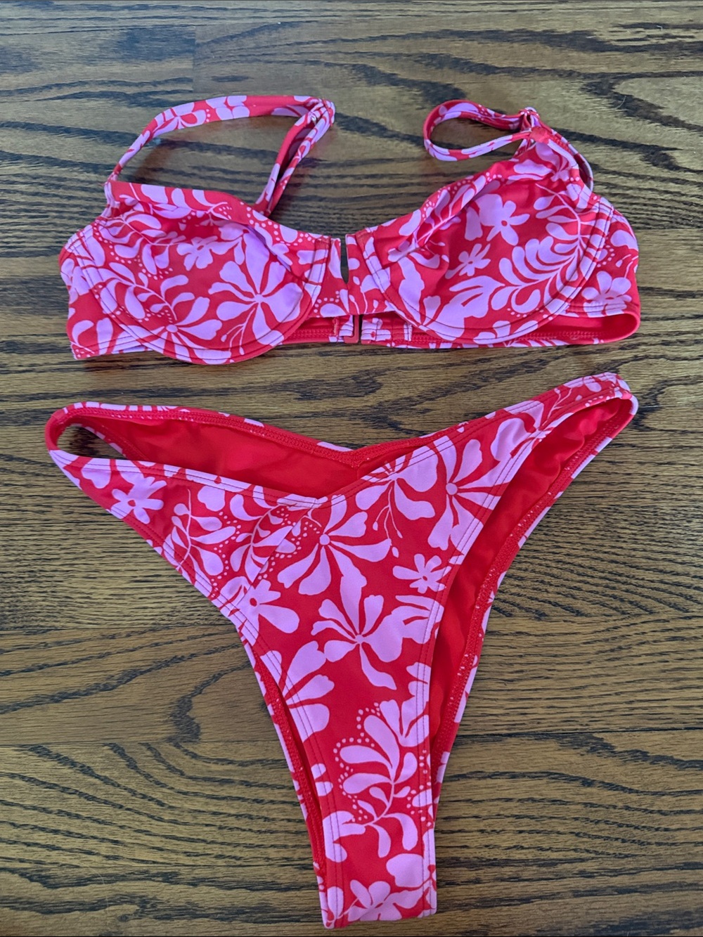 Floral Red & Pink Bikini Set bottoms xs top small